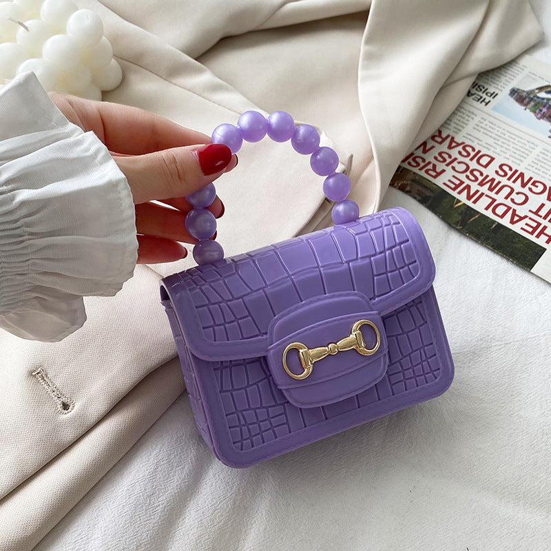 Crocodile Texture Women Girl Handbag PU Leather Makeup Lipstick Small Tote Bag with Beads Tote Handle Crocodile Texture Women Girl Handbag PU Leather Makeup Lipstick Small Tote Bag with Beads Tote Handle